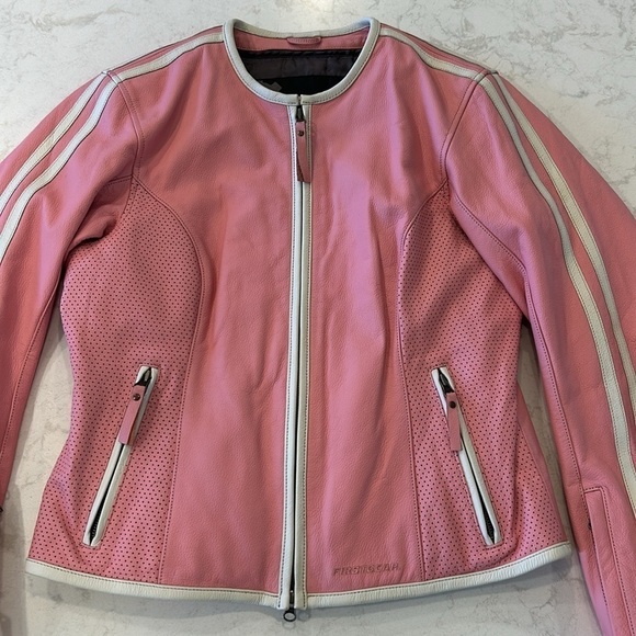 First Gear Women’s Motorcycle Riding Jacket Baby Pink White Pinstriped Mob Wife - Picture 2 of 16